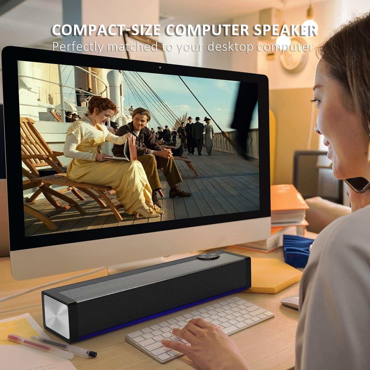 16" Small Soundbar with Wireless Bluetooth, HDMI/Opt/AUX/USB Connection, Pack of 2 X333