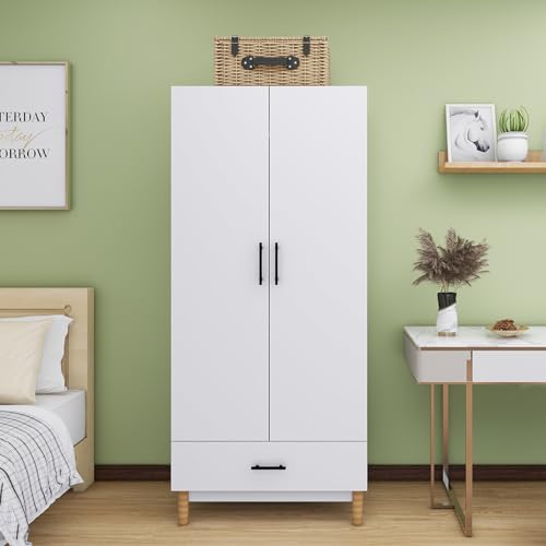 White 2 Door 2 Drawer Wood Wardrobe Cabinet 31.5" L x 20.3" W x 74" H R506