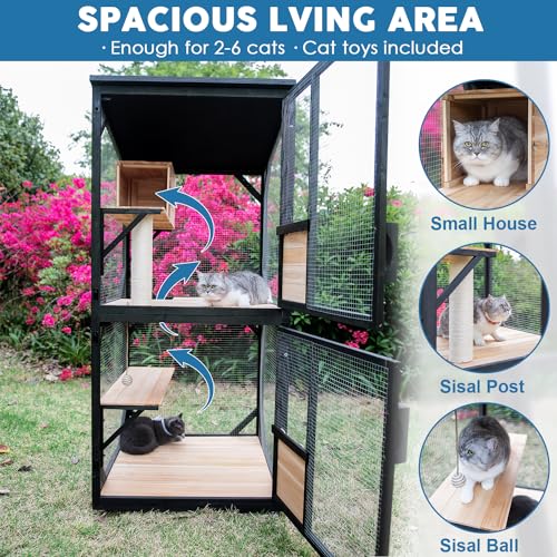 4 Tiers 70.9" H Catio Cat House Outdoor Enclosure with Removable Floor B8747