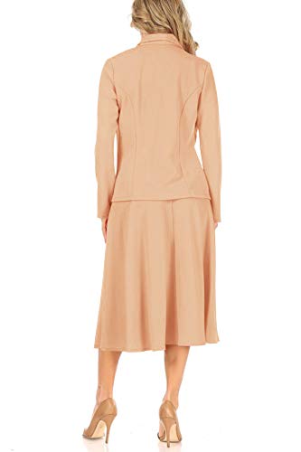 Women's Two Piece Lightweight Solid Long Sleeve Blazer Midi Skirt I8690