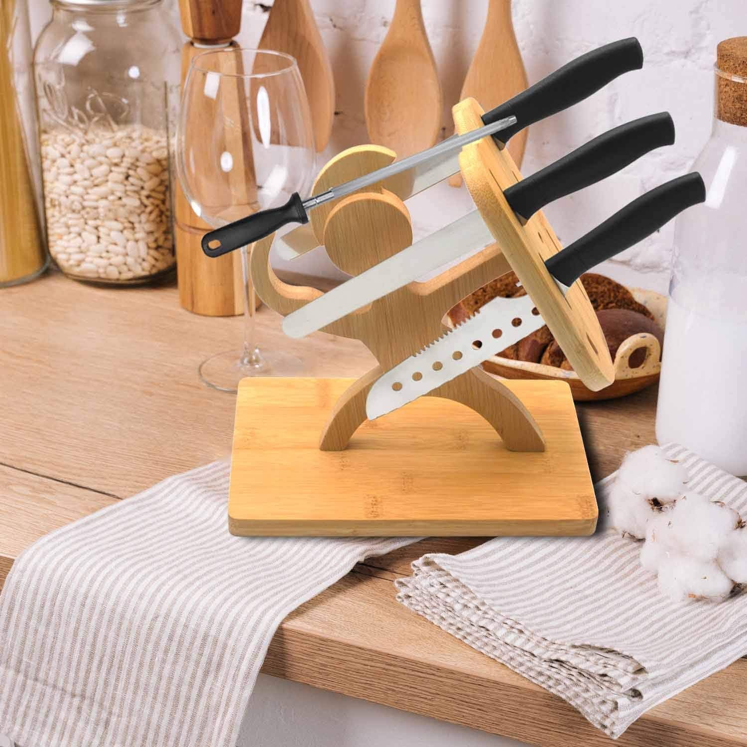 Bamboo 7 Holes Knife Block Holder Q87560
