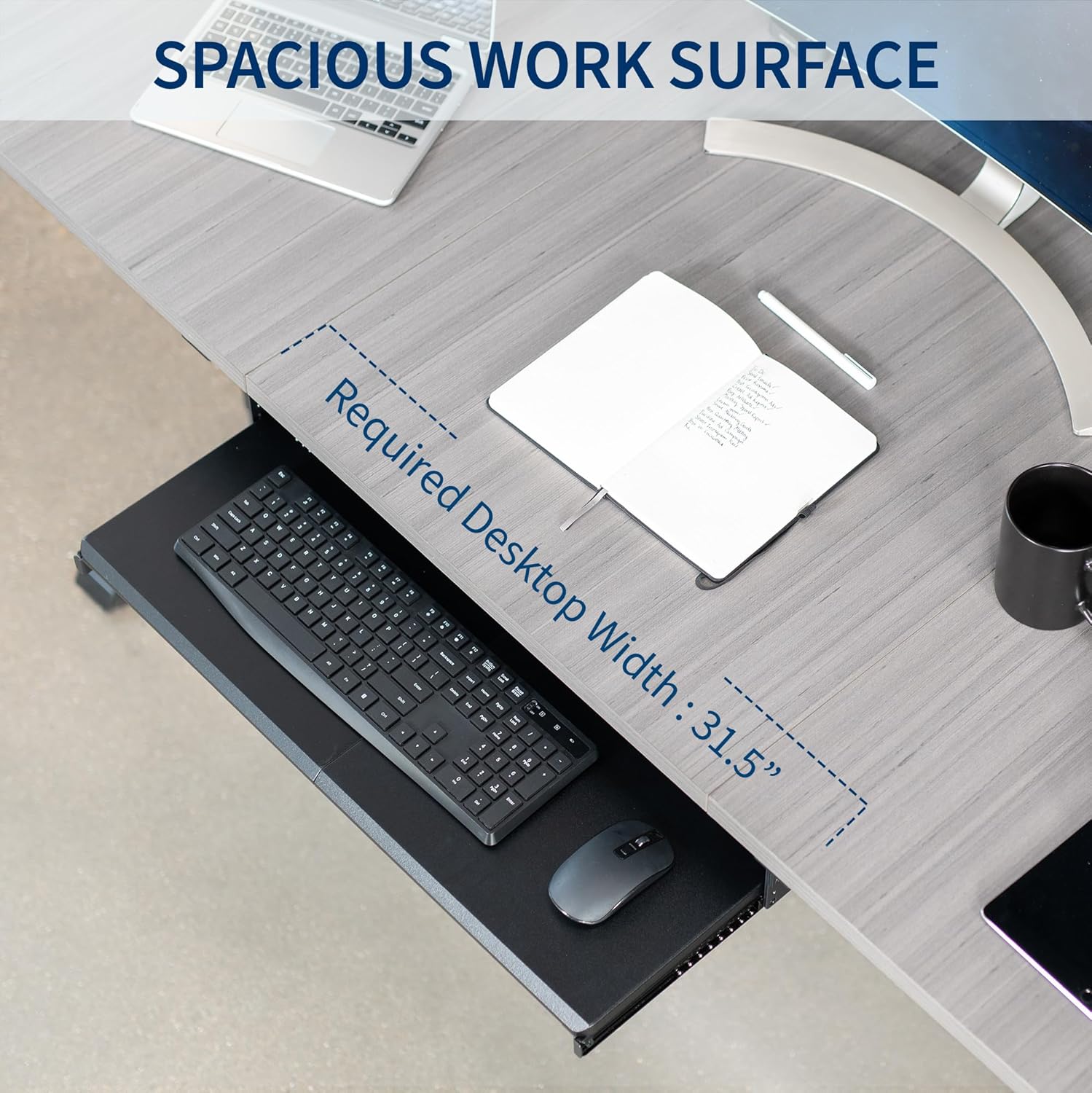 Large Height Adjustable Under Desk Keyboard Tray, 27 x 11 inch, Black S340543