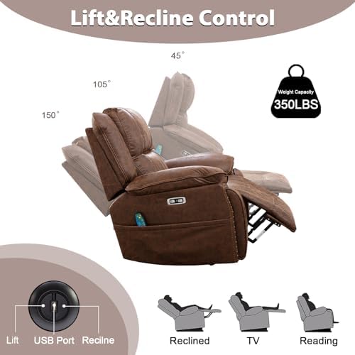 Brown Leather Power Lift Chair with Massage and Heat H16630