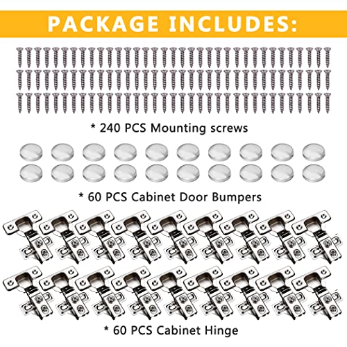 60 Pack Soft Close Stainless Steel Cabinet Door Hinges for 1/2" Partial Overlay H652191