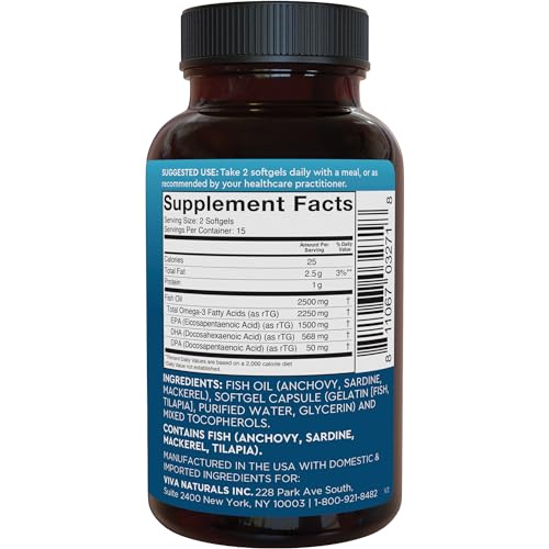 Triple Strength Omega 3 Fish Oil Supplement - 2500 mg with EPA, DHA, DPA - 90 Softgels M1756