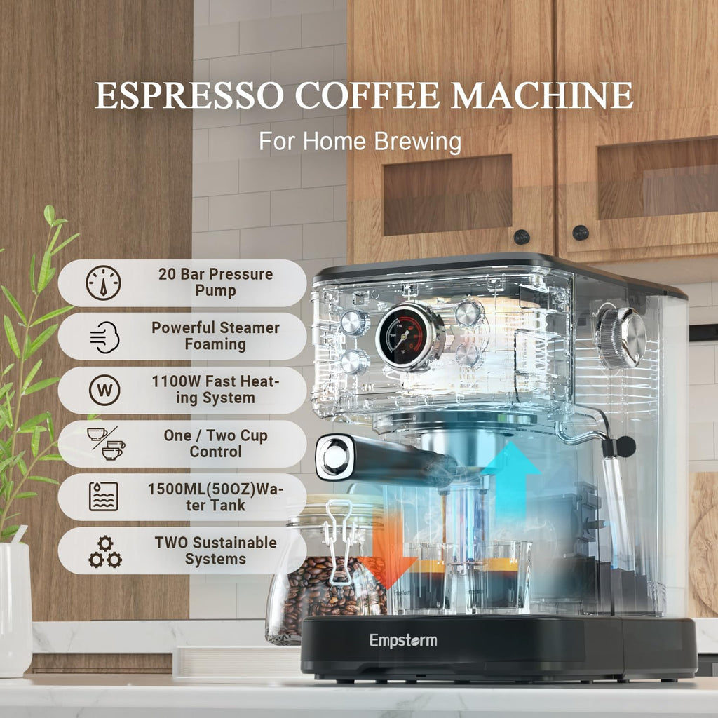 Black 20 Bar Espresso Coffee Machine with Milk Frother X5383