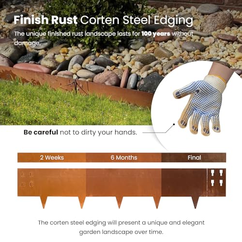 Corten Steel Landscape Edging 40 Inch Strips 8 Inch Depth 6 pcs Y242907