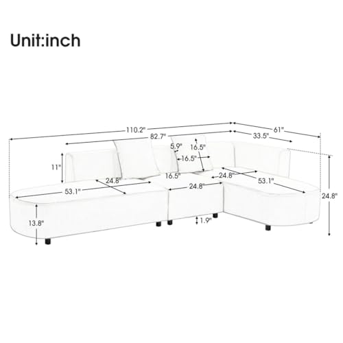 L Shape Upholstery Sofa Couch 110.2''Wx61''Dx24.8''H C3137