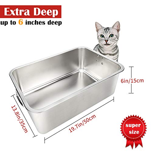 Stainless Steel Cat Litter Box, 20" x 14" x 6" Large Metal Litter Box X573