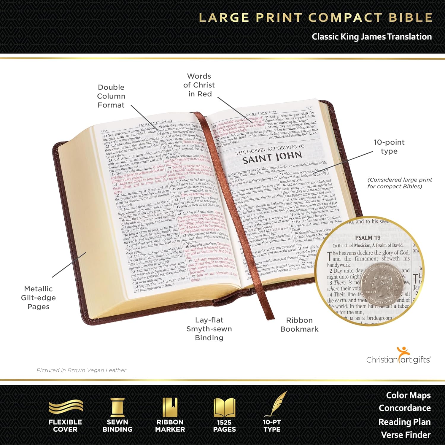Compact Large Print Faux Leather Red Letter Edition Ribbon Marker Bible E37691