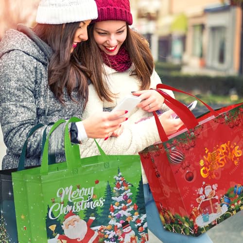12 PCS Assorted Sizes Reusable Non-Woven Christmas Tote Bags with Handles W803294