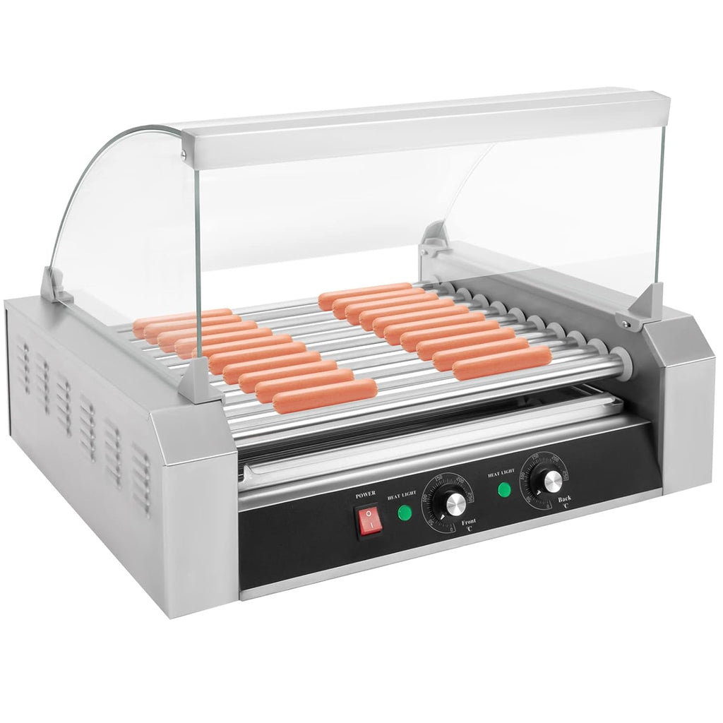 30 Hot Dog 11 Roller Stainless Steel Electric Cook Warmer Machine with Cover W4566