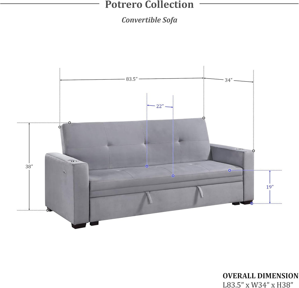 Grey Velvet Futon Sofa Bed with Storage Z5320