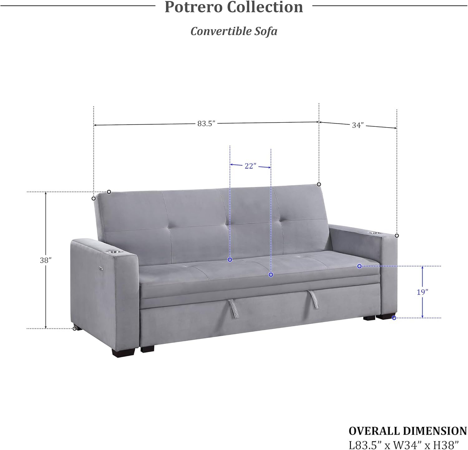 Grey Velvet Futon Sofa Bed with Storage Z5320