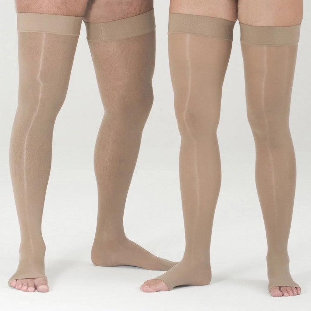 Beige 20-30 mmHg Thigh High Open Toe Compression Stockings O4856