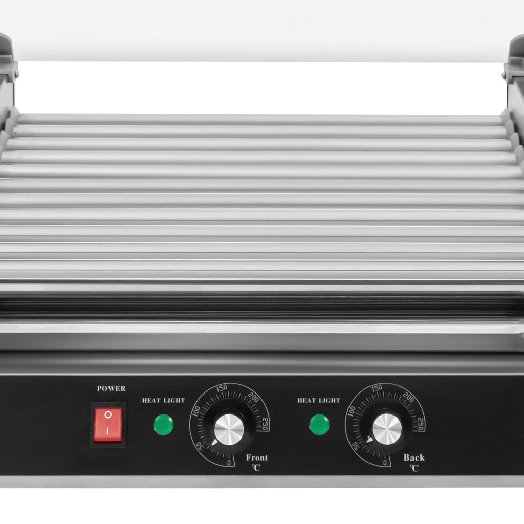 30 Hot Dog 11 Roller Stainless Steel Electric Cook Warmer Machine with Cover W4566