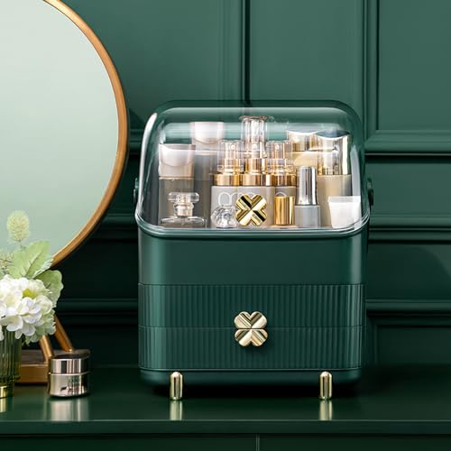 Ivory White 3 Tiers Cosmetic Storage Box with Dust Free Cover and 2 Drawers P7873