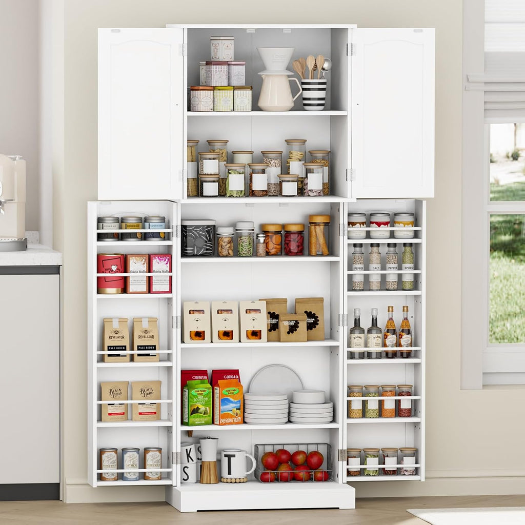 White Tall Freestanding Kitchen Pantry Cabinet with Doors and Shelves O44587