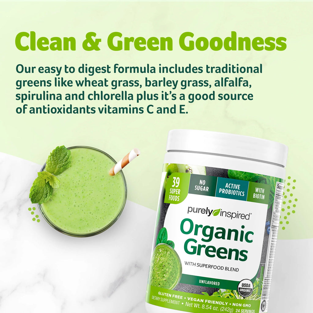 Organic Greens Superfood Supplement Powder Blend, Unflavored, 8.57 oz, 24 Servings Q3420