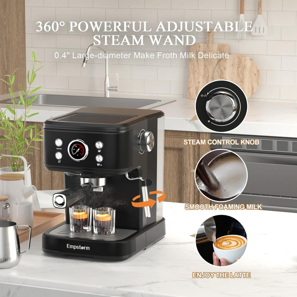 Black 20 Bar Espresso Coffee Machine with Milk Frother X5383