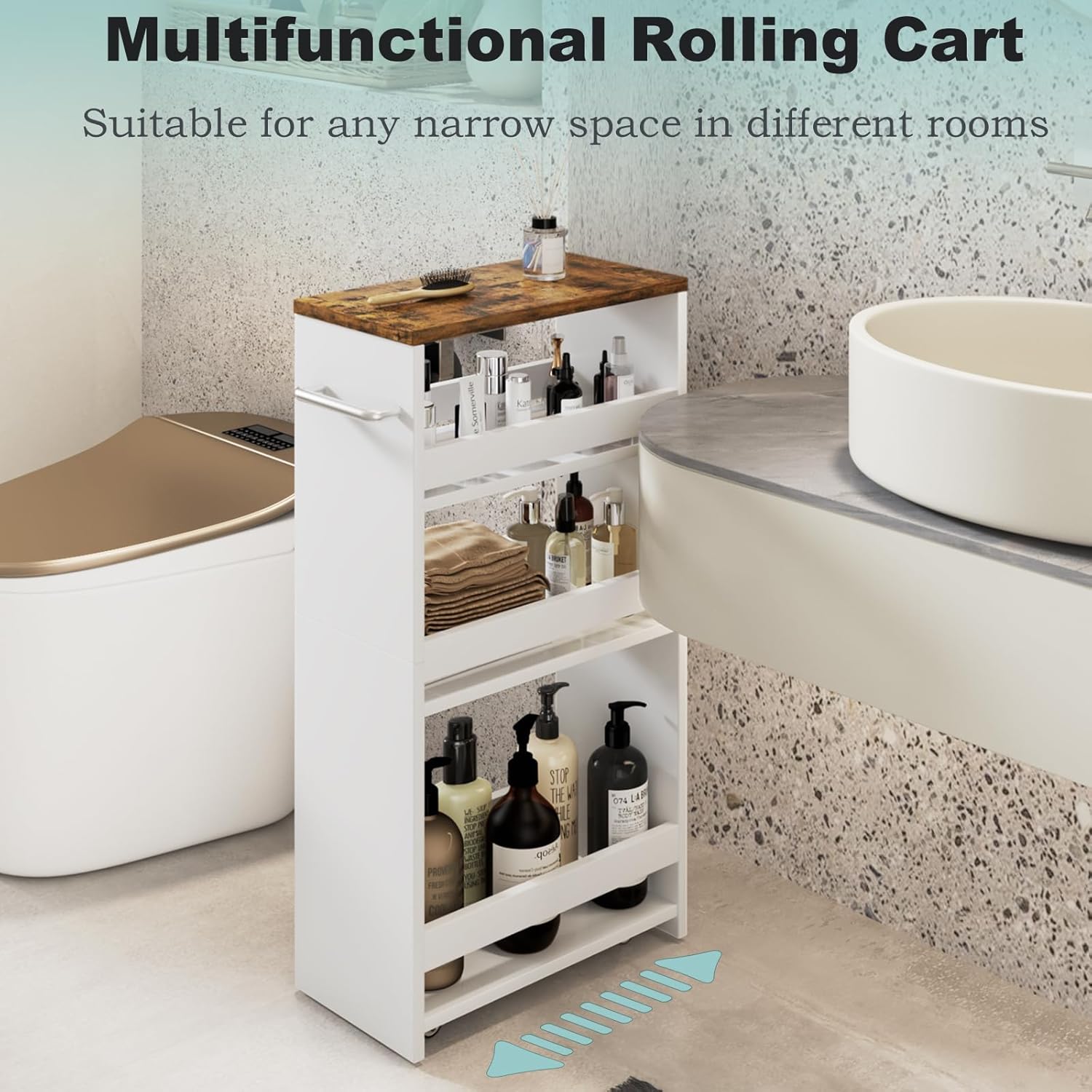 4-Tier Wood White Rolling Storage Cart D9690