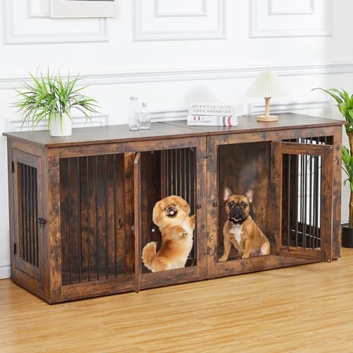 Wooden Double Dog Crate Kennel with Divider X332