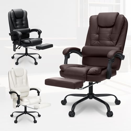 Black Leather High Back Ergonomic Office Chair with Footrest Y592248