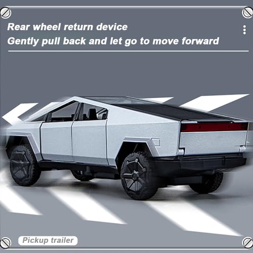 Silver Diecast Pickup Truck Model with Trailer RV and Motorcycle P5674