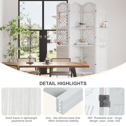 6 Panels Natural Wood Room Divider with Shelves M490821