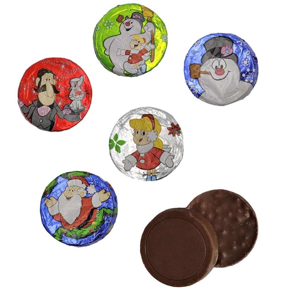 Christmas Milk Chocolate Snowman Themed Discs, Double Crisps, Individually Wrapped Foils (1 Pound) V536083