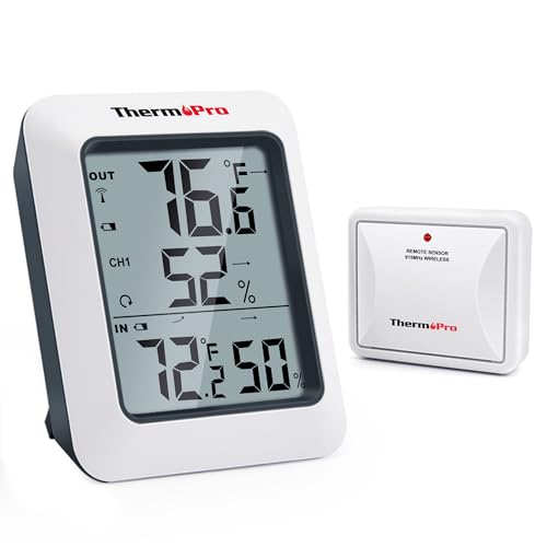 Digital Hygrometer Indoor Outdoor Thermometer Wireless Temperature and Humidity Gauge Monitor with 500ft Range X4745