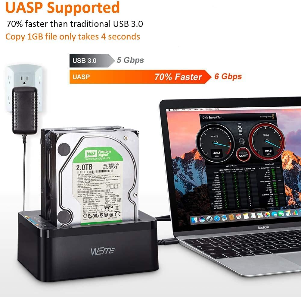 USB C 3.0 to SATA External Hard Drive Docking Station for Dual Bay 2.5 3.5 Inch SATA I II III, Black H83862