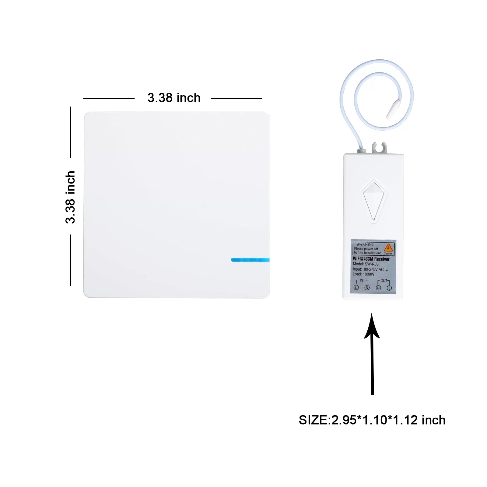 Smart Light Switch WiFi Wall Wireless 1-gang Switch with 2x WIFI Receiver E47777