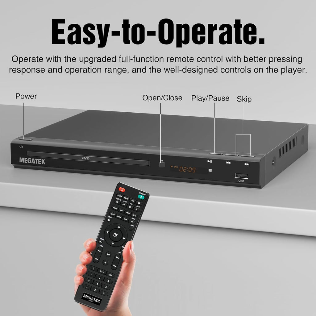 Region-Free DVD Player with HDMI, USB Port, Metal Casing, Remote A32083