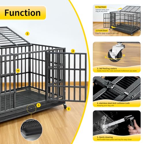 48 Inch Heavy Duty Steel Dog Crate with Wheels and Removable Tray S4564