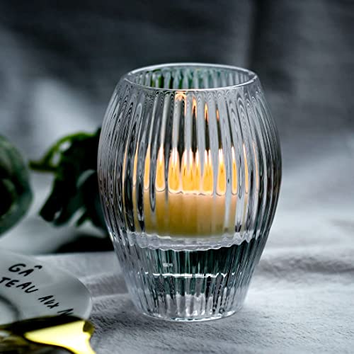 Clear Ribbed Glass Taper Candle Holders Set of 2 P354909