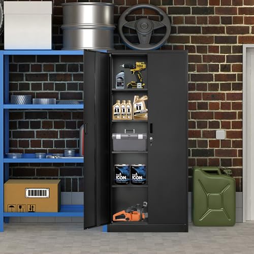 72" Lockable Steel Storage Cabinet with Doors and Shelves O65639