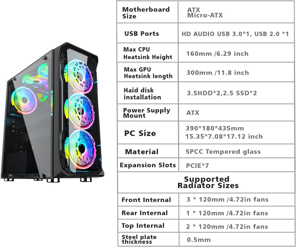 Mid-Tower PC Case with 6pcs 120mm ARGB Fans and Tempered Glass Side & Front Panels F238