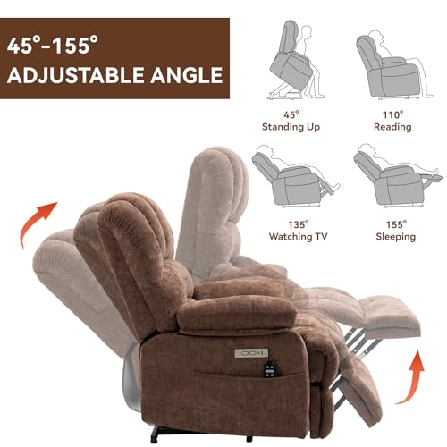 Chenille Beige Power Lift Recliner Chair with Massage and Heat N47141