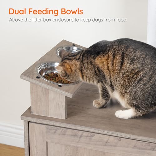 Greige 63.4" Tall Cat Tree with Dual Litter Box Enclosure F84148