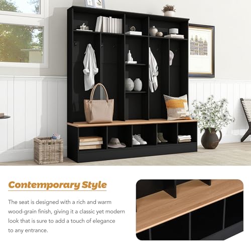 White Hall Tree with Shoe Storage Bench and Coat Rack Y24319