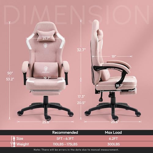 Black Fabric Gaming Chair with Massage Lumbar Support and Footrest W78838
