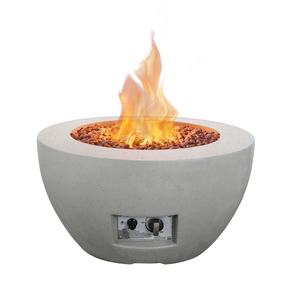 25 Inch Wide Round Concrete and Metal Propane Gas Fire Pit Table Q83379