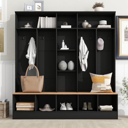 White Hall Tree with Shoe Storage Bench and Coat Rack Y24319