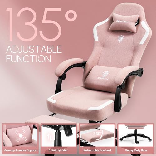 Black Fabric Gaming Chair with Massage Lumbar Support and Footrest W78838