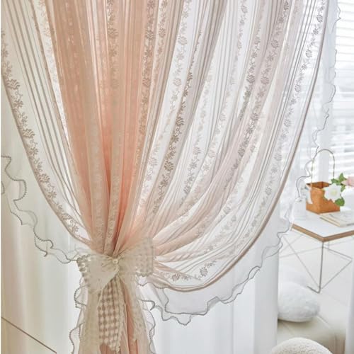 Sheer Pink Ruffle Curtains B300611