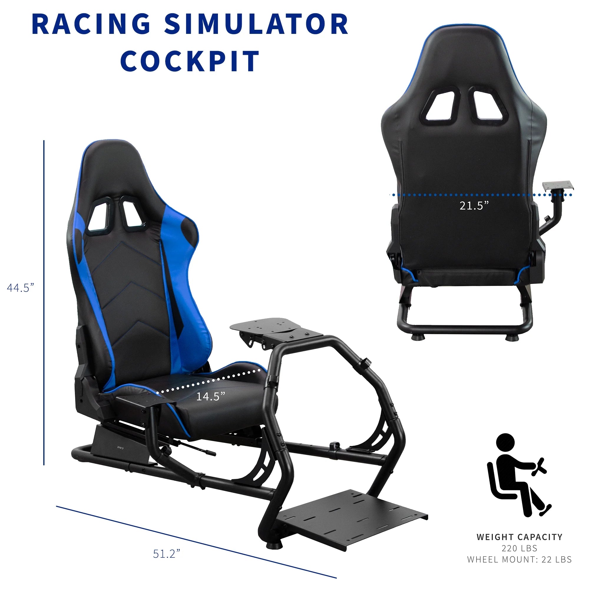 Black Blue Racing Simulator Cockpit with Wheel Stand and Reclining Seat Y392