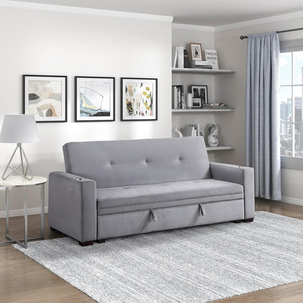Grey Velvet Futon Sofa Bed with Storage Z5320