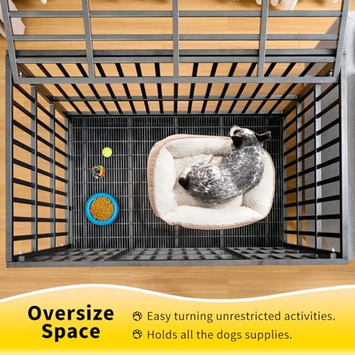 48 Inch Heavy Duty Steel Dog Crate with Wheels and Removable Tray S4564
