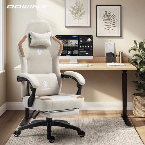 Black Fabric Gaming Chair with Massage Lumbar Support and Footrest W78838